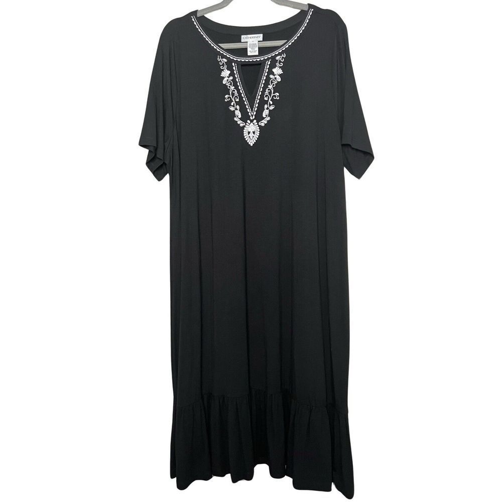Catherines NWT Black White Embroidery Short Sleeve Dress Womens Plus Size 1X